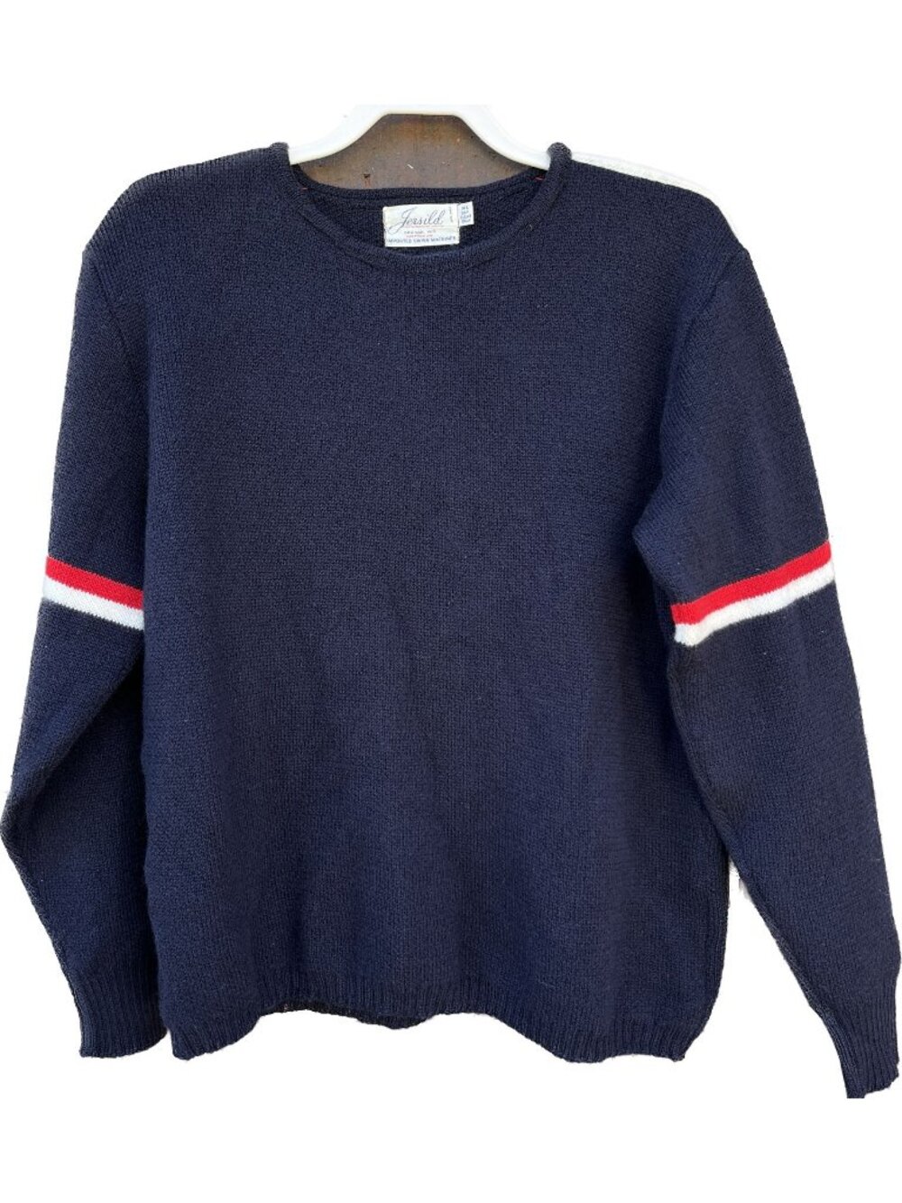 Jersild Knitting Co 100% Pure Virgin Wool Sweater SIze XL Mens Navy, Red, White